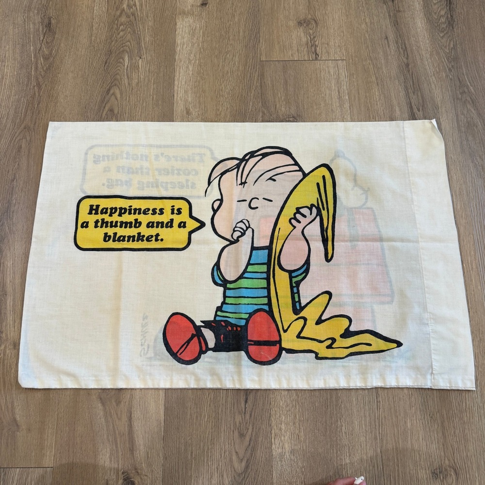 Vintage 1971 Peanuts Linus & Snoopy Pillow Case Charles Schulz 20" X 32" EUC